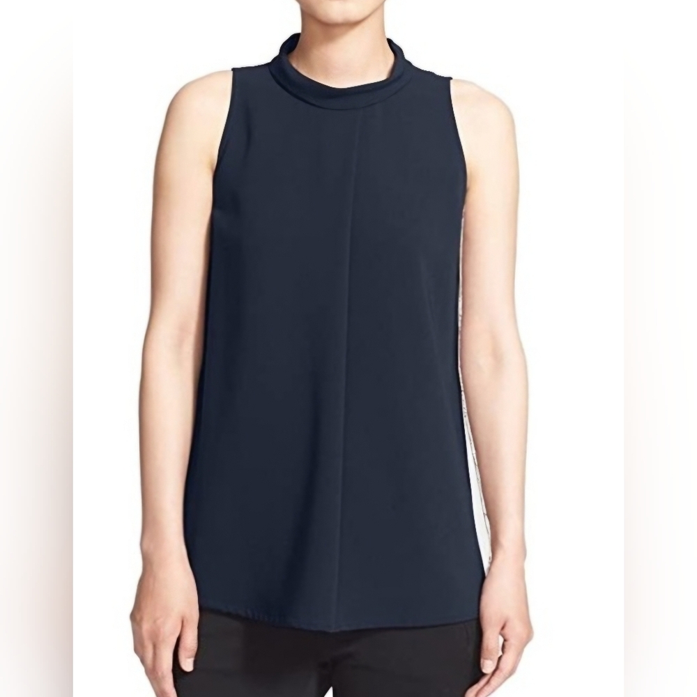 Theory Talniza Admiral Black Virgin Wool 70% Minimalist Sleeveless Top Sz M